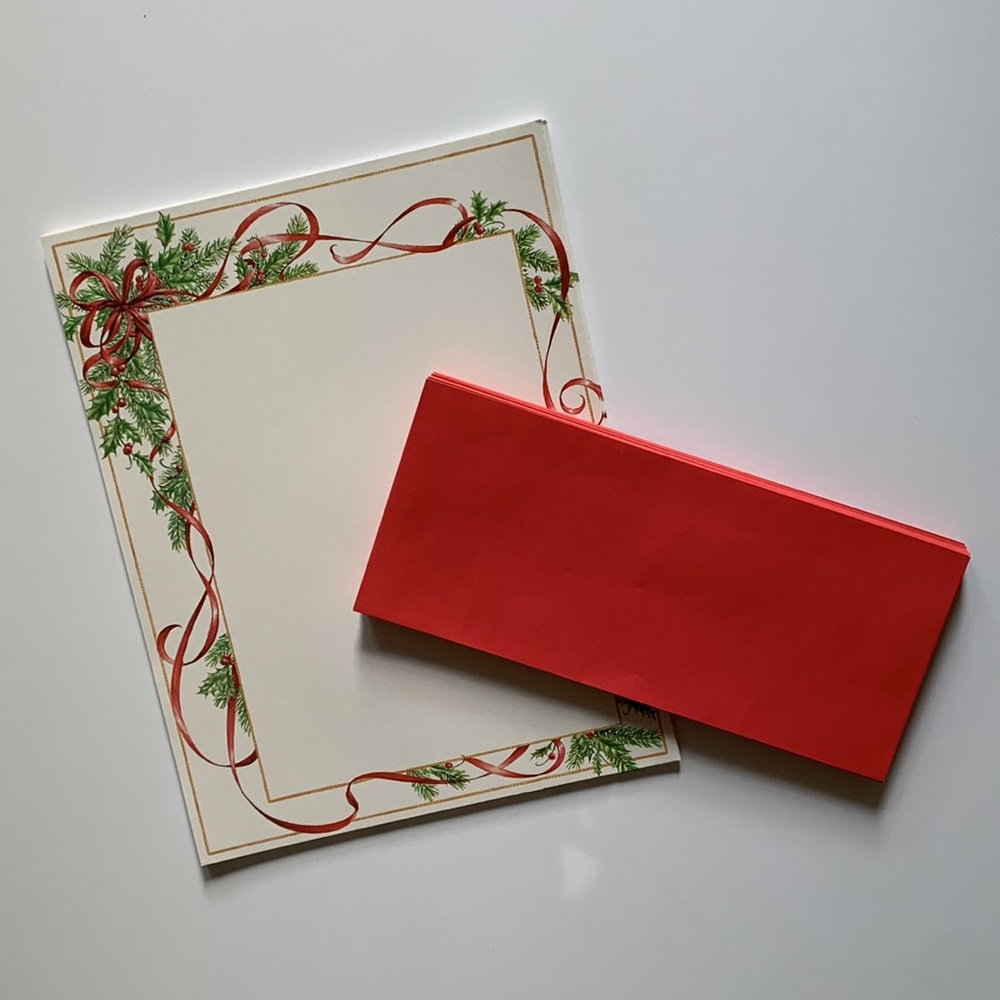 Holiday Red Ribbon Stationery with Red Envelopes